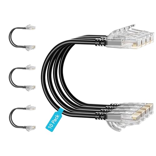 Image of Cat6 Slim Patch Cables 1 Feet 10-Pack Black, Cat6a Patch Cables 10Gbps 550MHz High-Speed, Cat 6 Ethernet Cable Pure Copper UTP, Flexible & Thin Patch Cable Cat 6 for Network Cabling