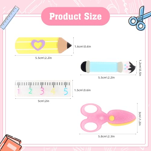 PLwelth 4 piezas pinzas de cabello divertidas para profesores con diseño de lápiz, regla, tijeras y pincel miniatura 4