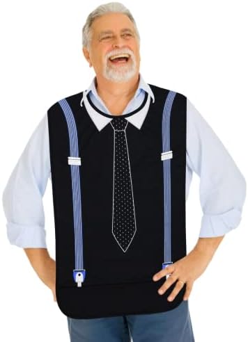 Modaliv Adult Bibs for Men - Embroidered Waterproof Clothing Protector with Crumb Catcher - Reusable Adult Bib - Machine Washable Adult Bibs for Eating (Tie and Suspenders)