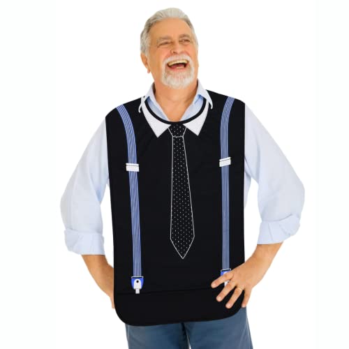 Modaliv Adult Bibs For Men - Embroidered Waterproof Clothing Protector With Crumb Catcher - Reusable Adult Bib - Machine Washable Adult Bibs For Eating (Tie And Suspenders) #TOP26