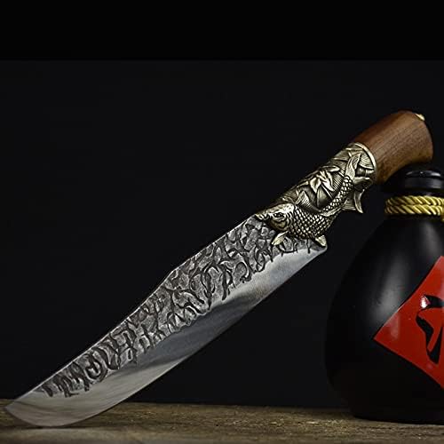 Meat Cleaver Knife, 8.3 Inch Handmade Knife 7Cr17 High Carbon Steel Hunting Machete Cleaver Kitchen Knives Copper Decorative Handle Fish Knife With sheath