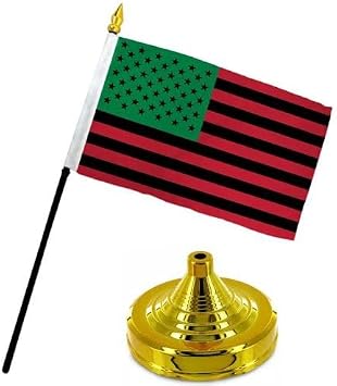 USA Afro American 4"x6" Flag Desk BLACK HISTORY MONTH Stick Staff Gold Base