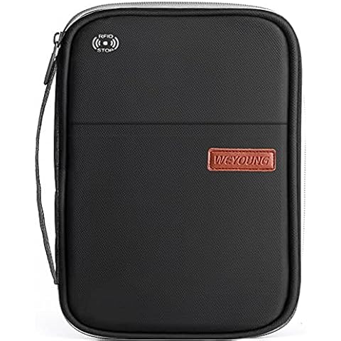 Travel Wallet Passport Holder RFID Blocking Document Holder Organizer for Credit Debit Cards, Passports, ID Cards, Money, Flight Tickets, Key and Other Travel Accessories (Black) Cover
