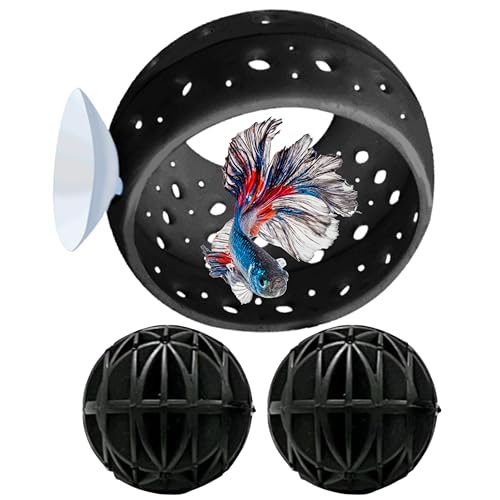 Homedy Crafts Betta Hideout Resting Spot with Filter Ball, Floating Log for Bettafish with Suction Cup, Betta Resting Spot, Hammock Float Aquarium Accessories, Aquatic Tunnel with Suction Cup (Black)