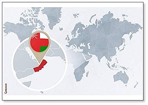 World Map With Magnified Oman. Classic Fridge Magnet