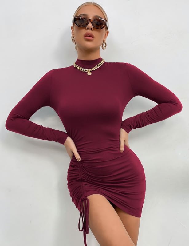 Vestito Donna Elegante Maniche Lunghe Sexy Mini Abito Elasticizzato Aderente Abiti Casual Bodycon Dress Solid Vestiti de Discoteca Sera Cocktail Party Tubino Autunno Inverno