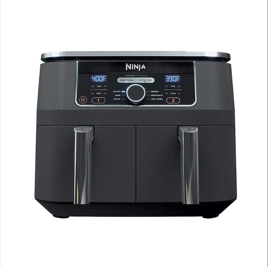 Ninja - AD150 Foodi 8 Quart 6-in-1 DualZone 2-Basket Air Fryer with 2 Independent Frying Baskets, Match Cook & Smart Finish to Roast, Broil, Dehydrate & More for Quick, Easy Meals, Black