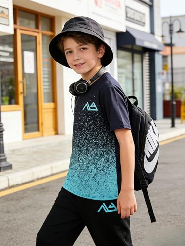 Image of Boys Clothes Gradient T-Shirt Jogger Pants Set 8-13 Years Casual Sportswear Summer Outfit Set