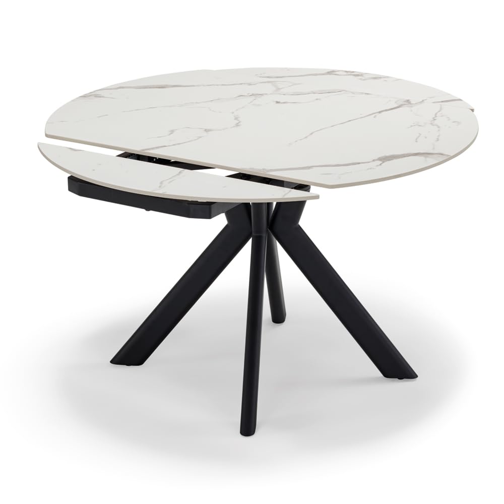 REDÒKASA Tavolo da pranzo ellittico allungabile 120x80 modello MAUI, con meccanismo di apertura automatico, design moderno per sala da pranzo, cucina e soggiorno (Marmo Calacatta Gold Lucido)