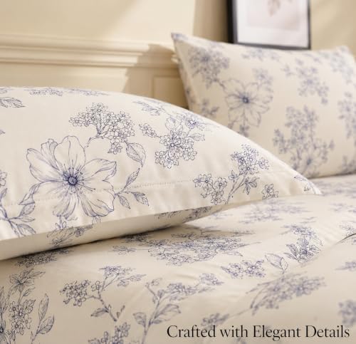 Image of BSB HOME 240 TC Cotton King Size Bedsheet, Premium Soft Breathable Floral Printed Double Bed Sheet, Bed Cover for Bedroom, Durable Bedding, 90 x 100 Inches (229 x 254 cm) - French Blue