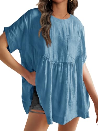 Image of Tankaneo Womens Summer Babydoll Tops Casual Loose Fit Peplum Oversized Tunic Shirts