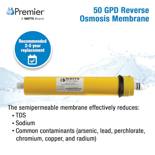 Watts Premier RO Water Filter 50 GPD (Gallons Per Day) Semi-Permeable Membrane Replacement for Premier Standard Reverse Osmosis System, Yellow, Built-In Check Valve, 1.8\" Dia x 10.75\" L, 1-Pack - Thumbnail 2