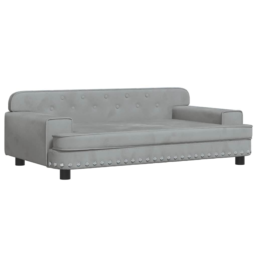vidaXL Cama para Perro, Sofá para Mascotas con Marco de Madera, Cesta para Cachorros Casa Interior, Gris Claro 90x53x30 cm Terciopelo
