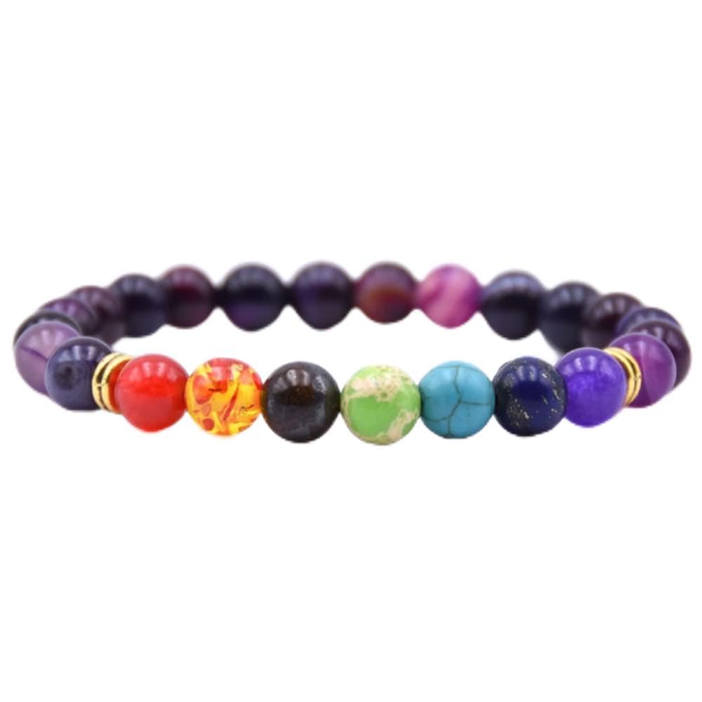 LLXYWJ Obsidian 7 Chakra Armbänder & Armreifen Yoga Balance Perlen Buddha Gebet elastisches Armband Männer Naturstein Geschenke Pulseira