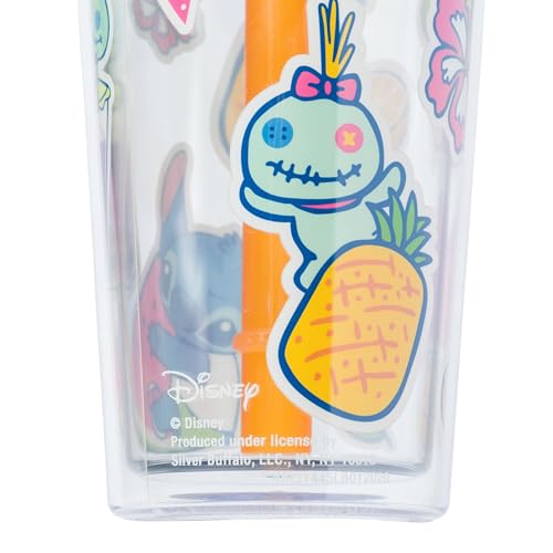 Image of Silver Buffalo Disney Lilo and Stitch Cute Decals Featuring Scrump Plastic Boba Tumbler with Lid and Straw, 24 Ounces