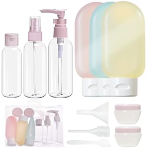 Travel Containers Kits,11 PCS Travel Accessories Leakproof Squeezable Travel Bottles Refillable Containers Kit with Bags for Cosmetic Shampoo Lotion Liquids