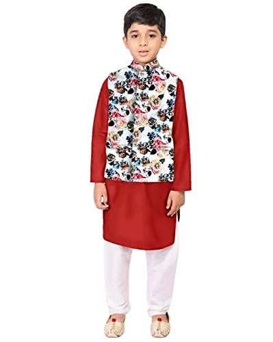 Image of Os Men's & boy kurta pyjama set with nerhu jackets (Multi printed) in cotton (baap beta|father son|)