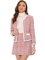 Allegra K Damen Business Anzug Set Zweiteilige Outfits Kariert Tweed Kurzblazer Jacke und Rock Set Rosa M