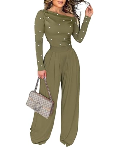Jumpsuits For Women Dressy Pearls Decor Long Sleeve One Piece