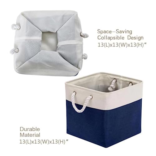 Image of DECOMOMO Cube Storage Bins 13x13 Fabric Bins for Cubby Shelves Closet (Navy Blue & White, 3 Pack)
