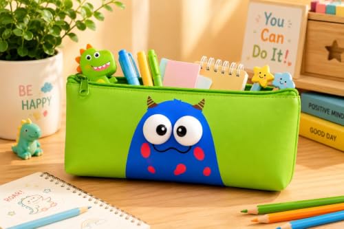 Image of FINEMOE 3D Pencil Pouch for Kids, Set of 10 Waterproof Pencil Case & Pen Holder, Cute School Stationery Pouch, Birthday Party Return Gifts for Boys & Girls Age 3-12