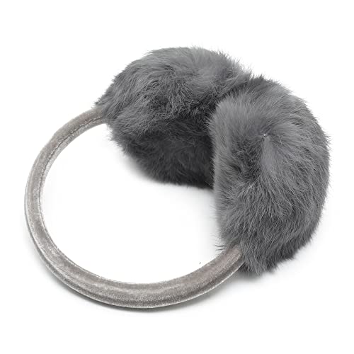 ZLYC Womens Girls Genuine Rabbit Fur Earmuffs Adjustable Ear Warmers (Dark Gray)