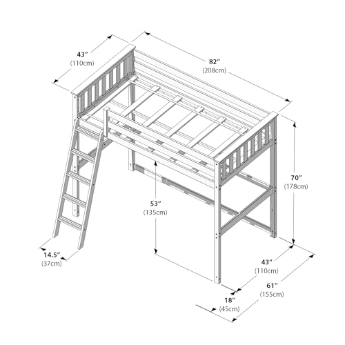 Image of Max & Lily High Loft Bed, Twin Bed Frame for Kids, White