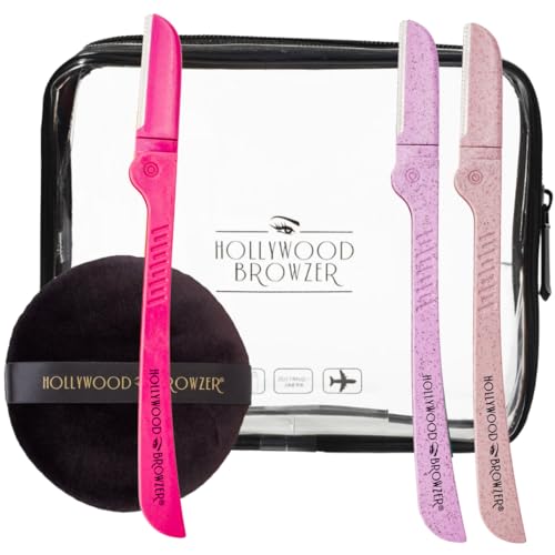 Kit dermaplaning rasoir visage femme avec trousse rose et houppette