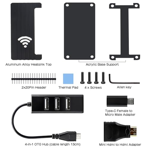 Concentrador OTG de 4 puertos y kit de refrigeración para Raspberry Pi Zero con adaptadores 7