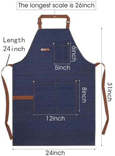 KPD Denim Apron with Pockets for Man and Woman, Blue Denim Apron for Kitchen, BBQ and Garden