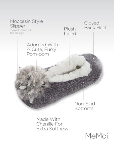 Image of MeMoi Women's Chenille Non-Skid Pom-Pom Slippers