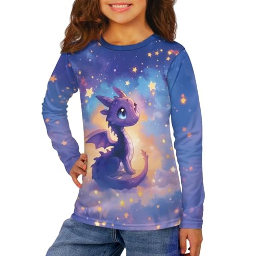 Image of Girls Long Sleeve Shirts Casual Crewneck Soft T-shirts for Girls 3-16 Years Old
