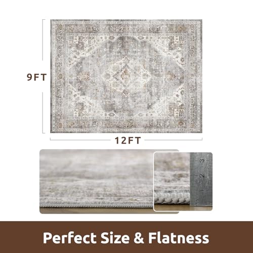 AMOAMI Area Rug - 9x12 Vintage Soft Grey Rug - Non Slip, Washable for Living Room, Bedroom, Dining Room, Office
