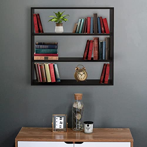Image of OXMIC Book Shelf | 3 Tier | Wall Mounted Kitchen Storage Rack | Durable & Long Lasting Engineered Wood Wall Mounted Shelf | Wooden Wall Shelf | (Black)