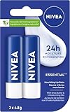 NIVEA Lip Care Essential, (2 X 4.8g) | Made with Jojoba Oil & Shea Butter, 24H Hydration, Transparent
