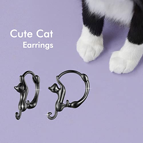 MUNDELL 925 Sterling Silver Cute Cat Huggie Hoop Earrings for Cat Lovers Hypoallergenic Hoop Earrings Statement Fine Jewelry2