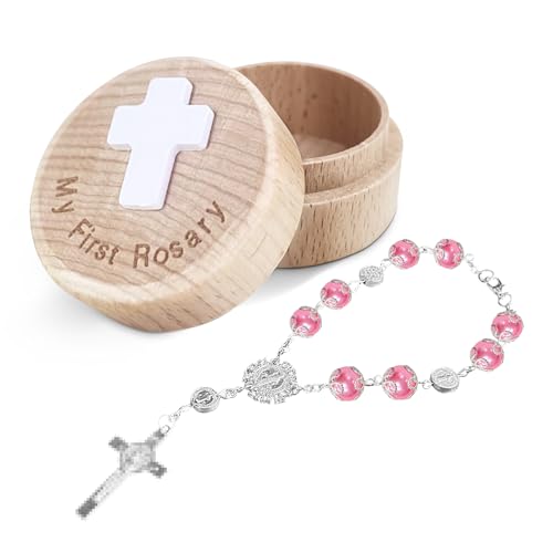 My First Rosary, Baptism Keepsake Box, Rosary Catholic Gift for Girls, Used for Newborn Baptism Ceremony(Pink)