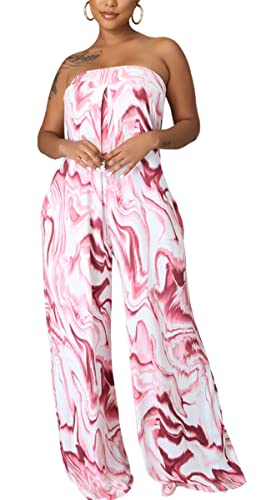 Fairylove Womens Strapless Jumpsuit Casual Loose Fit Off Shoulder One Piece Romper Pink #TOP3