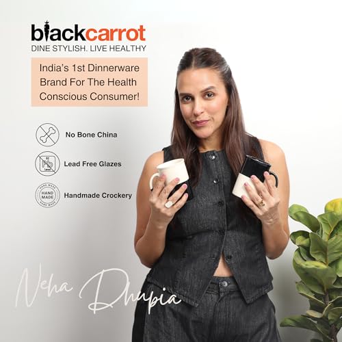 Image of BLACKCARROT White & Black Coffee Mug Set of 2 | 300 ml Ceramic Tea Mugs, Microwave Safe, Bone China Free, Ideal Gift for Best Friend