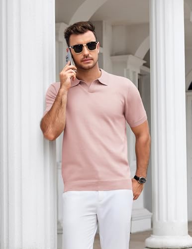 Image of COOFANDY Men's V Neck Short Sleeve Stretch Knit Polo Shirt