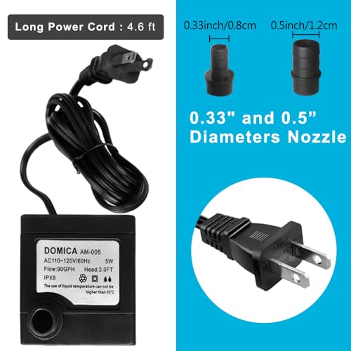 Domica FR-PPU12-188 90 Gph Mini Submersible Pump, Small Fountain Pump (5W 350L/H) For Water Feature, Aquariums thumb #3