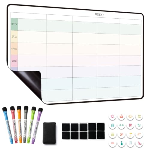 MCCORL Magnetic Family Planner 5 Columns Weekly Planner Whiteboard for Fridge Calendar Perfect as Family Chores Chart Reminder and Memo Board wipeable (Monday to Sunday)