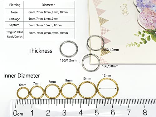 16G 18G 20G Stainless Steel Hinged Clicker Segment Septum Nose Lip Ring Hoop Cartilage Tragus Sleeper Earrings Body Piercing Jewelry For Women Men 6Mm 7Mm 8Mm 9Mm 10Mm Mix Colors A Set (16G - 8Mm - 4Pcs) #TOP3