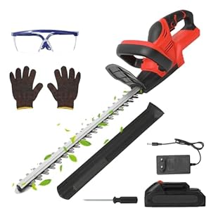 Qawner Accu heggenschaar, 21 V, draadloos, 56 cm, dubbel lemmet, 15 mm, 7500 mAh accu, oplader, rood, heavy-duty, werkt op batterijen