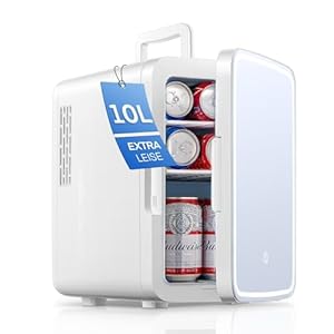 NORTHCLAN Mini Fridge for Bedrooms 10L/11 Cans with AC/DC Powered, Quite Mode, Small Skincare Portable Beauty Fridge with LED Makeup Mirror, for Cosmetic, Office or Car
