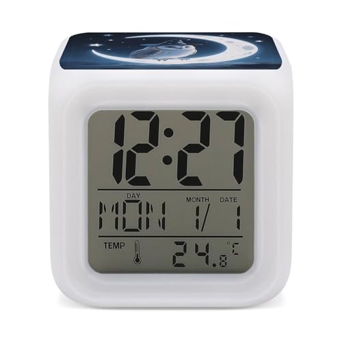 VstaDank Magic Hat - Reloj despertador con diseño de búho con fecha, temperatura, pantalla LED grande, reloj de escritorio con 7 colores cambiantes, funciona con pilas, reloj digital con fecha para