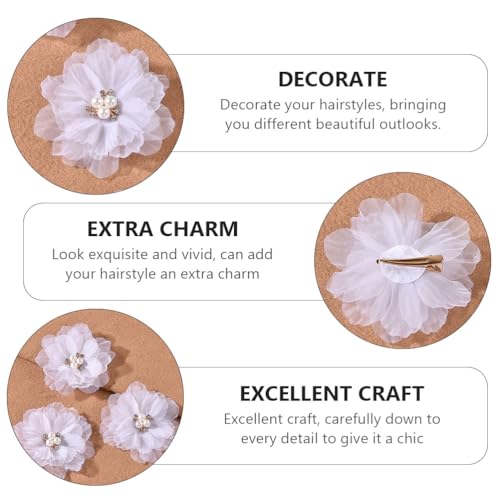 minkissy 3Pcs White Flower Hair Clips Chiffon Floral Hairpin Set for Women Girls Wedding Party Accessories 3.5 Inch - Image 4