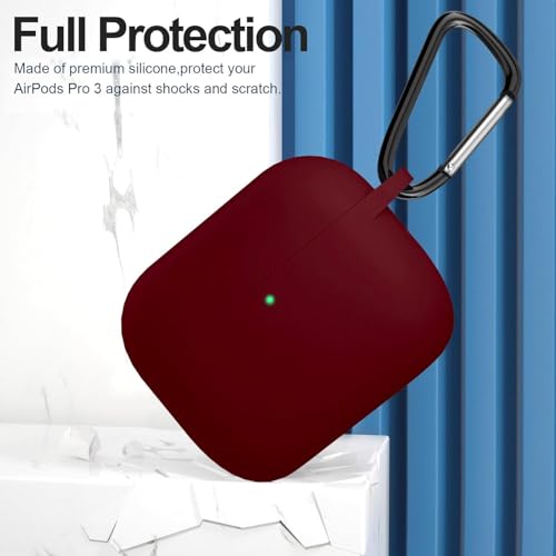 Image of New Soft Silicone Case Compatible with Apple AirPods Pro 3 Generation (2025) Protective Silicone 360 Full Protection Dust-Proof Shockproof Case Cover with Hook (Cover Only) (Burgundy)