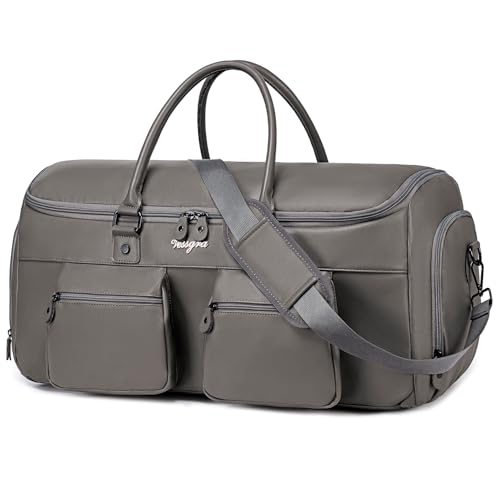 Convertible Garment Bag for Travel, PU Leather Carry On Garment Duffle Bag for Men Women, 2 in 1 Suit Travel Bags for Hanging Clothes with Shoe Compartment