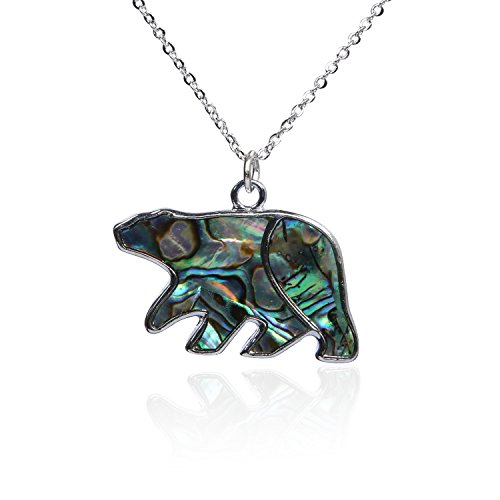 Barch Blue Abalone Paua Shell Polar Bear Pendant Necklace Silver With Wax Cord/Stainless Steel Chain (Big Polar Bear) #TOP1